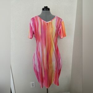 Elegant Pink and Orange Midi Dress